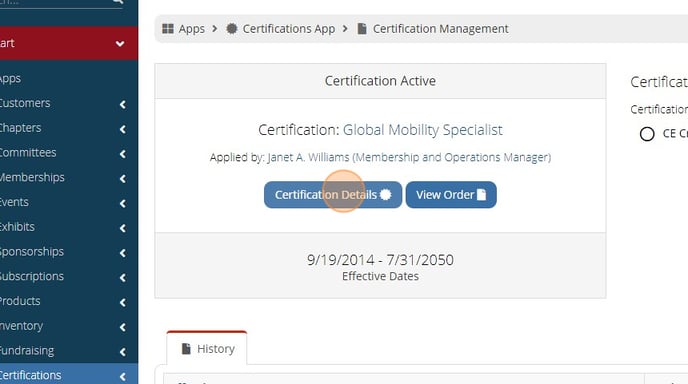 Viewing and managing certification details for a customer - Step 5